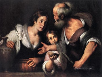 バロック Painting - 預言者エリヤとサレプタの未亡人 イタリア・バロック様式 ベルナルド・ストロッツィ